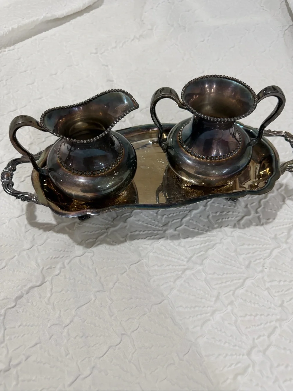 Vintage Silver-Tone Creamer and Sugar Set with Tray - Silver